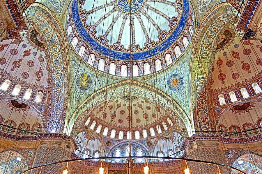 İznik-tiled domes inside the Blue Mosque