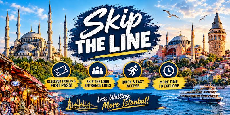 Skip the line in Istanbul: reserved tickets and fast pass, quick access and more time to explore, over the Blue Mosque, Hagia Sophia and Galata Tower